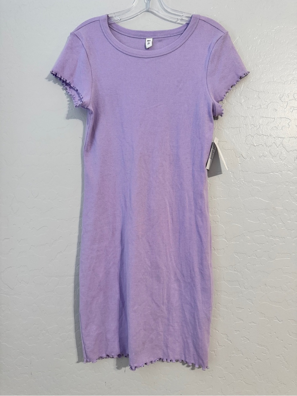 👗BP. Purple Ribbed Knit T-Shirt Dress, Round Neck Short Sleeve Midi L